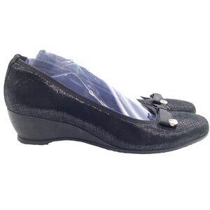 MUNRO AMERICAN 8W 8 Wide Randa Crosshatch Wedge Pump Heel Metallic Sparkle Black